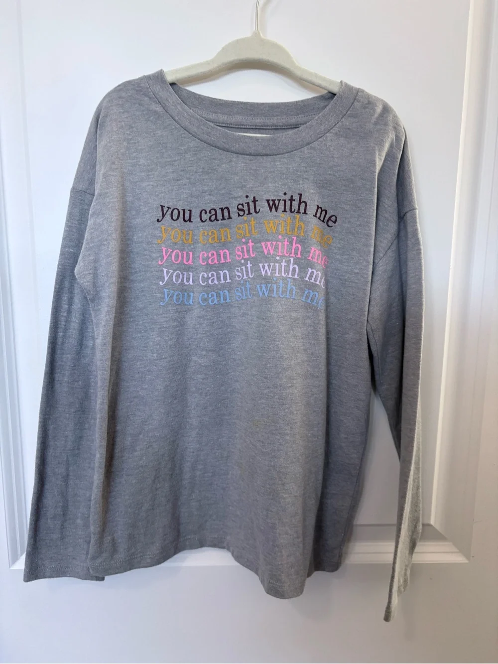 3/$10 - Girls' Gray Long-Sleeve Tee with Multicolor 'You Can Sit With Me' Print